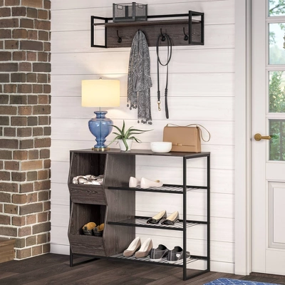 Afton 3 Tier Shoe Rack With Storage Bins Woodgrain - RiverRidge Home 3 Afton 3 Tier Shoe Rack With Storage Bins Woodgrain - RiverRidge Home - Image 3