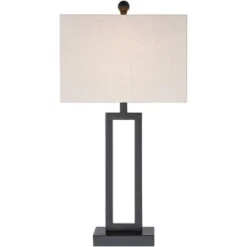 360 Lighting Aston Modern Industrial Table Lamps 26" High Set Of 2 Rich Black Openwork Metal Off White Fabric Shade For Bedroom Living Room Bedside -Chic Household Items GUEST 05467453 7eac 430a be9a c11f7f2cf4a4