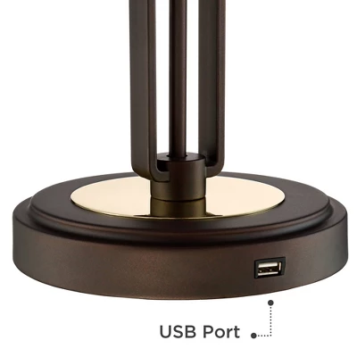 Franklin Iron Works Javier Industrial Table Lamp 24 1/2" High Bronze With USB Charging Port White Drum Shade For Bedroom Living Room Bedside Home Desk 4 Franklin Iron Works Javier Industrial Table Lamp 24 1/2" High Bronze With USB Charging Port White Drum Shade For Bedroom Living Room Bedside Home Desk - Image 4