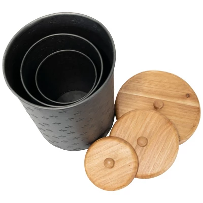 Set Of 3 Black Embossed Galvanized Metal Decorative Storage Canisters - Foreside Home & Garden 1 Set Of 3 Black Embossed Galvanized Metal Decorative Storage Canisters - Foreside Home & Garden