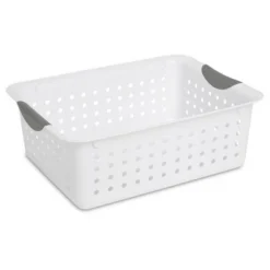 Sterilite Ultra Ventilated Open Top Plastic Storage Organizer Basket With Gray Contoured Carrying Handles