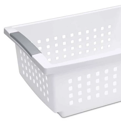 Sterilite Medium Sized Multipurpose Stackable Storage Basket Bin With Flip-Down Rails For Home And Office Organization, White (20 Pack) 2 Sterilite Medium Sized Multipurpose Stackable Storage Basket Bin With Flip-Down Rails For Home And Office Organization, White (20 Pack) - Image 2