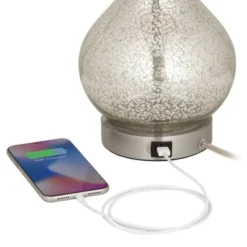 360 Lighting Ledger Modern Accent Table Lamps 21 3/4" High Set Of 2 Mercury Glass With USB Charging Port Off-White Drum Shade For Family Office Desk -Chic Household Items GUEST 10ca657e e857 4f0a abd9 0f6d86bf3c4b