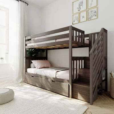 Max & Lily Twin Over Twin Staircase Bunk Bed With Storage Drawers 1 Max & Lily Twin Over Twin Staircase Bunk Bed With Storage Drawers