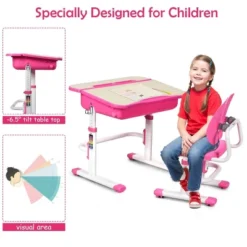 Costway Adjustable Children Study Desk Chair Set W/Winged Backrest Pink 12 Costway Adjustable Children Study Desk Chair Set W/Winged Backrest Pink -Chic Household Items GUEST 13352c01 b0d5 4b09 8440 c81e168f66c0