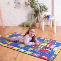 KC CUBS | Justice League Boys & Girls Kids Hopscotch Number Counting Educational Learning & Game Nursery Bedroom Classroom Rug Carpet, 2' 7" X 6' 0" -Chic Household Items GUEST 21c8bf62 f32a 47bf a8ca 654312517896