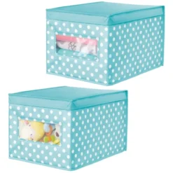 MDesign Child/Kids Fabric Closet Storage Box, Large, Polka Dot, 2 Pack