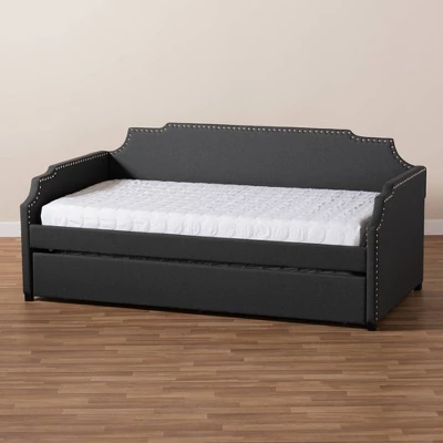 Twin Ally Fabric Upholstered Sofa Daybed With Roll Out Trundle Guest Bed Dark Gray - Baxton Studio 8 Twin Ally Fabric Upholstered Sofa Daybed With Roll Out Trundle Guest Bed Dark Gray - Baxton Studio - Image 8