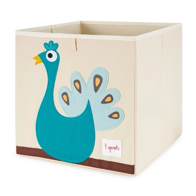 3 Sprouts Large 13 Inch Square Children's Foldable Fabric Storage Cube Organizer Box Soft Toy Bin 2 Piece Bundle With Blue Cat, Blue Peacock Designs 3 3 Sprouts Large 13 Inch Square Children's Foldable Fabric Storage Cube Organizer Box Soft Toy Bin 2 Piece Bundle With Blue Cat, Blue Peacock Designs - Image 3
