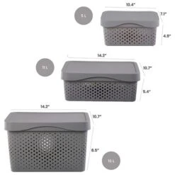 HANAMYA 16 Liter Stackable Lidded Storage Container Multipurpose Bins With Handles For Home And Office Organization, Gray (Set Of 4) -Chic Household Items GUEST 2bf1aff3 974b 4838 87e1 b6733d8f8cf8