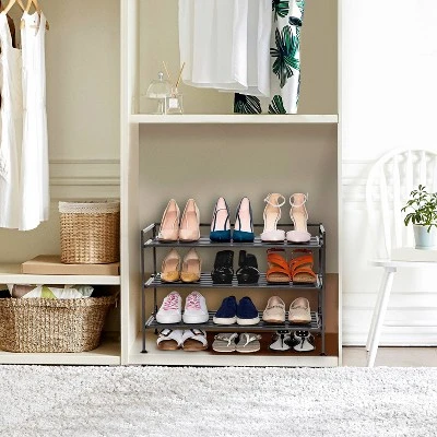 Seville Classics 3 Tier Stackable Resin Slat Shoe Rack Espresso 2 Seville Classics 3 Tier Stackable Resin Slat Shoe Rack Espresso - Image 2