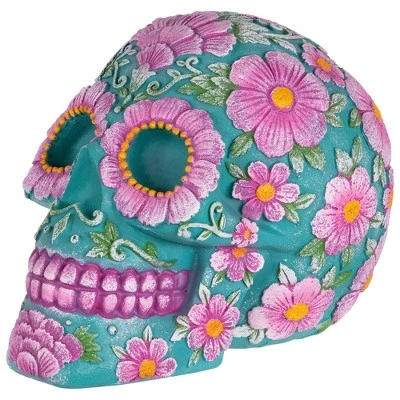 Northlight 7.75" Blue And Pink Day Of The Dead Skull Coin Bank 2 Northlight 7.75" Blue And Pink Day Of The Dead Skull Coin Bank - Image 2
