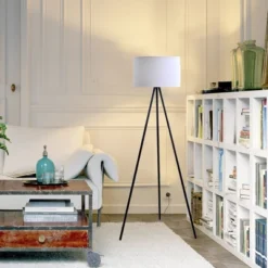 61.25" Metal Tripod Floor Lamp With Linen Shade Black/White - Cresswell Lighting -Chic Household Items GUEST 34b3dac2 0ef4 428c bc73 b8d182fdbd8a