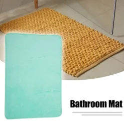 Unique Bargains Solid Color Pattern Bathroom Rugs Polyester Bath Mat Machine Washable Green 60x40cm
