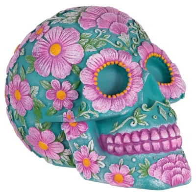 Northlight 7.75" Blue And Pink Day Of The Dead Skull Coin Bank 3 Northlight 7.75" Blue And Pink Day Of The Dead Skull Coin Bank - Image 3