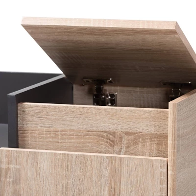 Fella Two-Tone Oak And Entryway Shoe Cabinet With Lift Top Storage Compartment Brown - Baxton Studio 6 Fella Two-Tone Oak And Entryway Shoe Cabinet With Lift Top Storage Compartment Brown - Baxton Studio - Image 6