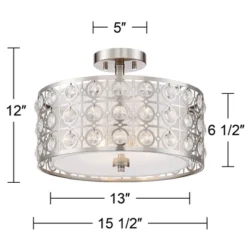 Possini Euro Design Saira Modern Ceiling Light Semi Flush Mount Fixture 16" Wide Brushed Nickel Crystal Organza Drum Shade For Bedroom Kitchen Hallway -Chic Household Items GUEST 440538f1 6641 4d44 bdfe 4ba1a8de434b