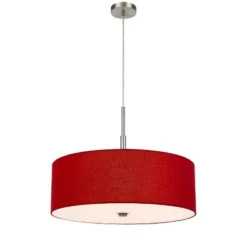 24" Lonoke Pendant Fixture With Hardback Linen Drum With Shade Red - Cal Lighting