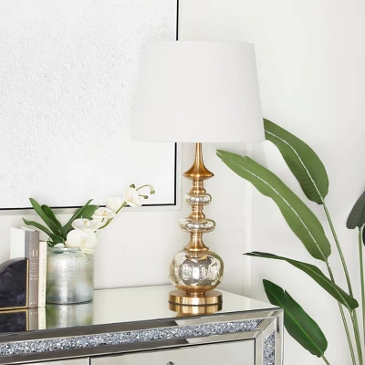 Linen Buffet Lamp With Tapered Shade Gold - Olivia & May 1 Linen Buffet Lamp With Tapered Shade Gold - Olivia & May