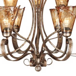 Franklin Iron Works Amber Scroll Golden Bronze Large Chandelier 35 1/2" Wide Rustic Art Glass 9-Light Fixture For Dining Room House Kitchen Island -Chic Household Items GUEST 4c53efca 94f0 4f0f a59f a5ff3b84cd55