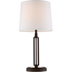 Franklin Iron Works Javier Industrial Table Lamp 24 1/2" High Bronze With USB Charging Port White Drum Shade For Bedroom Living Room Bedside Home Desk 13 Franklin Iron Works Javier Industrial Table Lamp 24 1/2" High Bronze With USB Charging Port White Drum Shade For Bedroom Living Room Bedside Home Desk -Chic Household Items GUEST 4d1ea184 e7c5 48f3 abb6 aa4071b25735