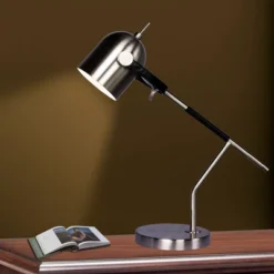 Wrapped Black Leather & Brushed Metal Desk Lamp Steel - Fangio Lighting