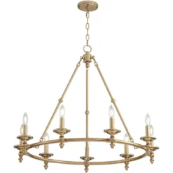 Stiffel Warm Antique Gold Wagon Wheel Chandelier 35" Wide Farmhouse Rustic 9-Light Fixture For Dining Room Living House Foyer Kitchen Island Entryway -Chic Household Items GUEST 534ae08a 7648 4122 80d7 35325e39a536