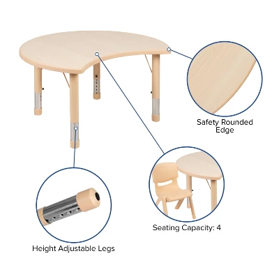 Emma And Oliver 25.125"W X 35.5"L Crescent Natural Plastic Adjustable Activity Table-Seats 4 2 Emma And Oliver 25.125"W X 35.5"L Crescent Natural Plastic Adjustable Activity Table-Seats 4 - Image 2