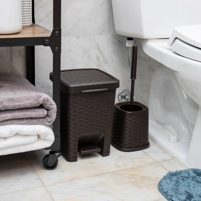 Square Wastepaper Basket And Toilet Brush Set Brown - Mind Reader 1 Square Wastepaper Basket And Toilet Brush Set Brown - Mind Reader
