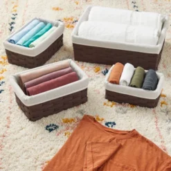 Juvale 5-Pcs Brown Small Rectangular Woven Nesting Baskets, Lined Wicker Set For Organizing Closet, Kitchen, Pantry Shelves, Bathroom (3 Sizes) 10 Juvale 5-Pcs Brown Small Rectangular Woven Nesting Baskets, Lined Wicker Set For Organizing Closet, Kitchen, Pantry Shelves, Bathroom (3 Sizes) -Chic Household Items GUEST 5ff4cee3 905b 4bab a93e c95470ef2d66