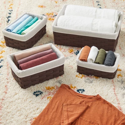 Juvale 5-Pcs Brown Small Rectangular Woven Nesting Baskets, Lined Wicker Set For Organizing Closet, Kitchen, Pantry Shelves, Bathroom (3 Sizes) 4 Juvale 5-Pcs Brown Small Rectangular Woven Nesting Baskets, Lined Wicker Set For Organizing Closet, Kitchen, Pantry Shelves, Bathroom (3 Sizes) - Image 4