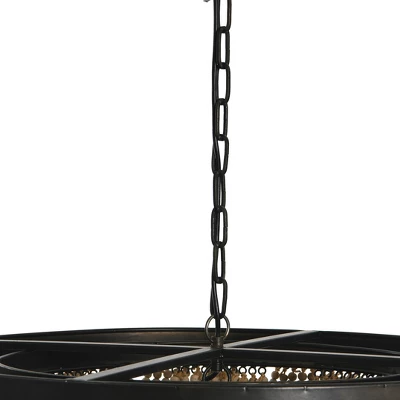 Metal Chandelier With Draped Wood Beads Light Beige - Storied Home 4 Metal Chandelier With Draped Wood Beads Light Beige - Storied Home - Image 4