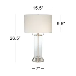 Possini Euro Design Fritz Modern Table Lamp 26 1/2" High Silver Clear Glass Column With USB And AC Power Outlet In Base Drum Shade For Bedroom Desk -Chic Household Items GUEST 6119309c 0f87 4af7 ae8c 63aeb091be4f