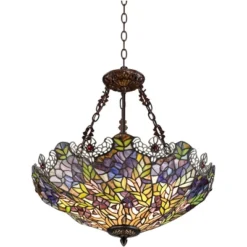 Robert Louis Tiffany Bronze Pendant Chandelier 22" Wide Rustic Floral Garden Stained Glass 3-Light Fixture For Dining Room House Foyer Kitchen Island 14 Robert Louis Tiffany Bronze Pendant Chandelier 22" Wide Rustic Floral Garden Stained Glass 3-Light Fixture For Dining Room House Foyer Kitchen Island -Chic Household Items GUEST 612e26a6 e8da 4ada 811d a945fe0a2d68