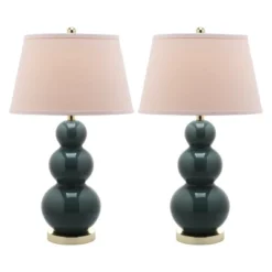 (Set Of 2) 28" Pamela Triple Gourd Ceramic Lamp Marine Blue (Includes CFL Light Bulb) - Safavieh -Chic Household Items GUEST 627cf649 ad91 4c52 9e26 547dd47d3138