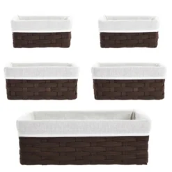 Juvale 5-Pcs Brown Small Rectangular Woven Nesting Baskets, Lined Wicker Set For Organizing Closet, Kitchen, Pantry Shelves, Bathroom (3 Sizes) 12 Juvale 5-Pcs Brown Small Rectangular Woven Nesting Baskets, Lined Wicker Set For Organizing Closet, Kitchen, Pantry Shelves, Bathroom (3 Sizes) -Chic Household Items GUEST 6df810a6 dc4e 4601 a26d e75c1d8d348e