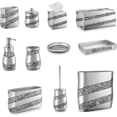 Creative Scents Silver Mosaic 6 Piece Bathroom Accessories Set 3 Creative Scents Silver Mosaic 6 Piece Bathroom Accessories Set - Image 3
