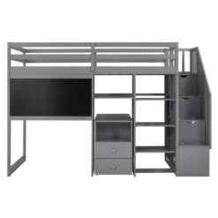 Twin Size Wood Loft Bed With Pullable Desk, Storage Shelves,Staircase And Blackboard-ModernLuxe -Chic Household Items GUEST 71e38a07 b16f 4dd2 9a09 9d6a33689876