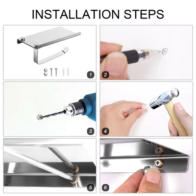 Unique Bargains Toilet Phone Shelf Stainless Steel Tissue Fixed Toilet Paper Holders Silver 1 Pc 4 Unique Bargains Toilet Phone Shelf Stainless Steel Tissue Fixed Toilet Paper Holders Silver 1 Pc - Image 4