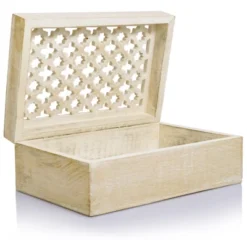Mela Artisans Wood Keepsake Box With Hinged Lid In Trellis Design White Finish, Medium