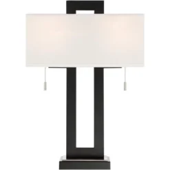 360 Lighting Neil Modern Rustic Table Lamp 26" High Black Metal With USB Charging Port White Rectangular Shade For Bedroom Living Room Bedside Desk -Chic Household Items GUEST 7684b29a 9dc3 44bb afdd 20a3328b68f1