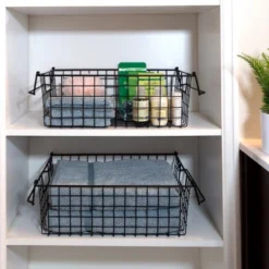 Set Of 2 Storage Bins - Basket Set For Toy, Kitchen, Closet, And Bathroom Storage - Large Shelf Organizers With Handles By Home-Complete (Black) -Chic Household Items GUEST 7abab777 c968 4266 bc2c c65eb536c22b