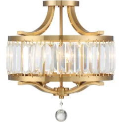 Vienna Full Spectrum Prava Modern Ceiling Light Semi Flush Mount Fixture 16 1/2" Wide Warm Brass 4-Light Crystal Drum For Bedroom Kitchen Living Room -Chic Household Items GUEST 7b74f4d4 6722 4a28 a8a4 539ac4e3fda0