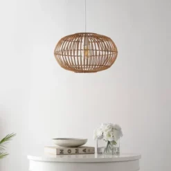 17.5" 1-Light Leo Farmhouse Coastal Rattan LED Pendant Brown - JONATHAN Y -Chic Household Items GUEST 7df64b4b 3899 4caf 87dc 6d4cbbfc3e64