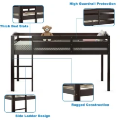 Costway Twin Low Loft Bunk Junior Bed Bedroom Wooden Guard Rail Ladder White/Espresso/Grey 19 Costway Twin Low Loft Bunk Junior Bed Bedroom Wooden Guard Rail Ladder White/Espresso/Grey -Chic Household Items GUEST 7f80d4a0 7414 4e4c 969a 46b3137b440a