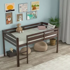 Costway Twin Low Loft Bunk Junior Bed Bedroom Wooden Guard Rail Ladder White/Espresso/Grey 15 Costway Twin Low Loft Bunk Junior Bed Bedroom Wooden Guard Rail Ladder White/Espresso/Grey -Chic Household Items GUEST 829d7b7d f7da 435f 979b d936c5d89433
