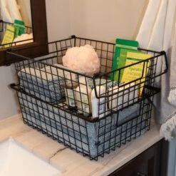 Set Of 2 Storage Bins - Basket Set For Toy, Kitchen, Closet, And Bathroom Storage - Large Shelf Organizers With Handles By Home-Complete (Black) -Chic Household Items GUEST 82ee0864 1b82 4e2c a3df d25a41057941