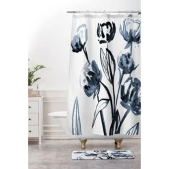 Alison Janssen Peonies Memory Foam Bath Mat Blue - Deny Designs