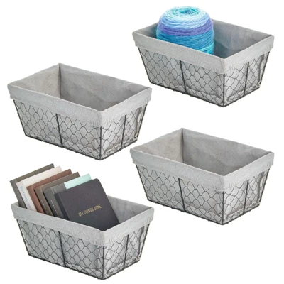 MDesign Medium Chicken Wire Storage Basket, Fabric Liner 7 MDesign Medium Chicken Wire Storage Basket, Fabric Liner - Image 7