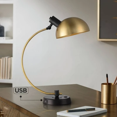 Possini Euro Design Modern Mid Century Desk Lamp 28 1/2" Tall Warm Gold Black With Dual USB Charging Ports For Bedroom Living Room Office Reading Home 1 Possini Euro Design Modern Mid Century Desk Lamp 28 1/2" Tall Warm Gold Black With Dual USB Charging Ports For Bedroom Living Room Office Reading Home
